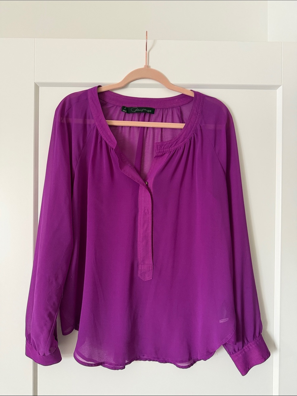 Patterson J Kincaid Vibrant Magenta Split-Neck Long Sleeve Blouse